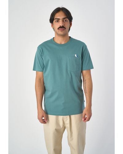 CLEPTOMANICX T-Shirt Embro Gull Pocket mit lockerem Schnitt - Blau