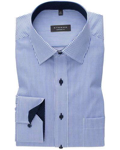 Eterna Businesshemd Große Größen Langarmhemd bügelfrei blau-weiß gestreift