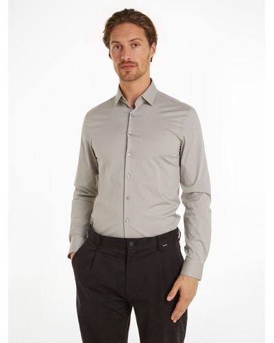 Calvin Klein Businesshemd POPLIN STRETCH SLIM SHIRT mit Kentkragen - Grau