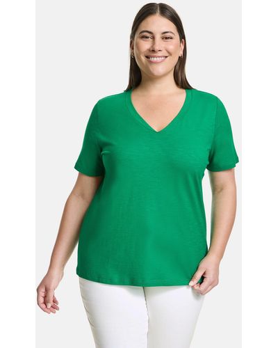 Samoon Kurzarmshirt V-Shirt aus Bio-Baumwolle - Grün