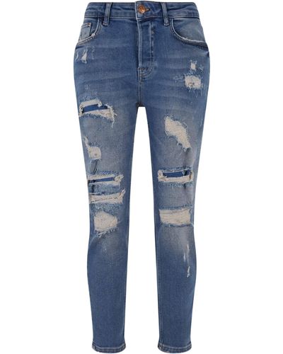 2Y Premium Bequeme Jeans Premium 2Y Destroyed Skinny Cropped Denim - Blau