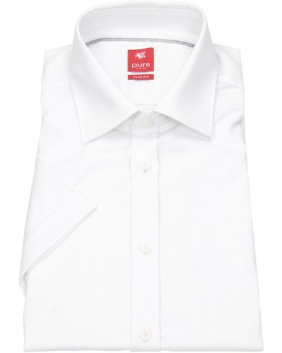 Pure Kurzarmhemd Slim Fit stark tailliert bügelfrei Kentkragen - Weiß