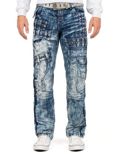 Kosmo Lupo 5-Pocket-Jeans Auffällige Hose BA-KM8004 mit Nieten und Ziernähten - Blau