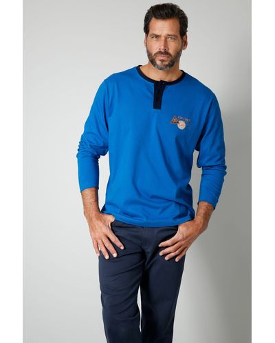 Boston Park T-Shirt Henleyshirt aus reiner Baumwolle - Blau
