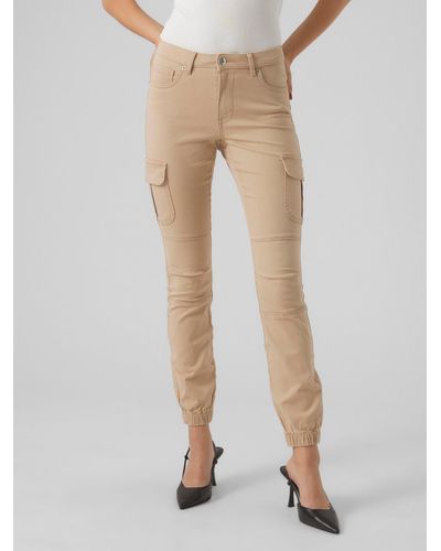 Vero Moda Slim-fit- Denim Jogger Pants Cargo Stoffhose Stretch Jeans VMIVY 6929 in Beige - Natur