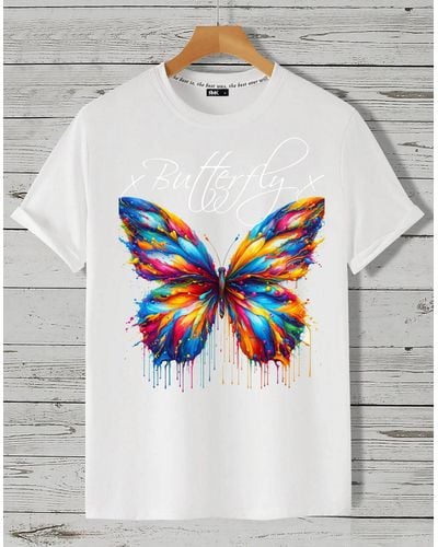 Rmk T- Shirt Basic Rundhals mit Butterfly Regenbogen Schmetterling - Grau