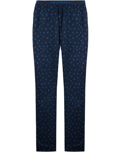 Emporio Armani Pyjamahose Homewear Trousers mit umlaufenden Markenschriftzug auf dem Bund - Blau