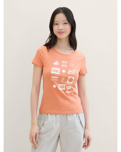 Tom Tailor Langarmshirt Print T-Shirt mit Bio-Baumwolle - Mehrfarbig