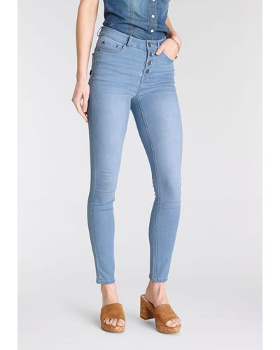 Arizona Skinny-fit-Jeans Ultra Stretch High Waist mit durchgehender Knopfleiste - Blau