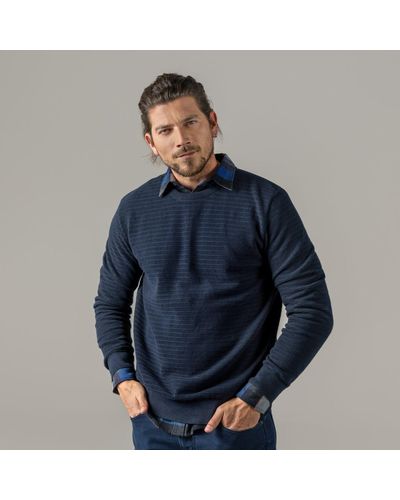Living Crafts Sweatshirt PIETRO Stylisches Strickmuster in raffinierter Streifenoptik und Haptik - Blau
