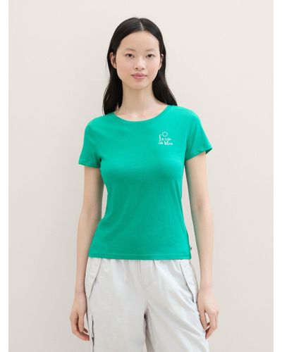 Tom Tailor Langarmshirt Print T-Shirt mit Bio-Baumwolle - Grün