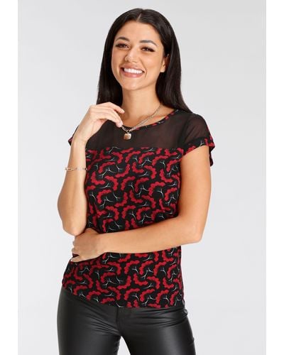 melrose T-Shirt mit transparentem Ausschnitt - Rot