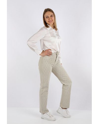Hello Miss Modisch Glitzerdetails Wide Leg , gerade Jeans Hose High Waist - Weiß
