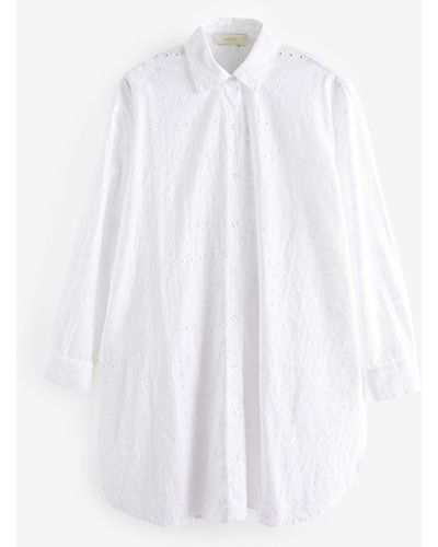 Next Strandshirt Strandhemd mit Lochstickerei (1-tlg) - Weiß
