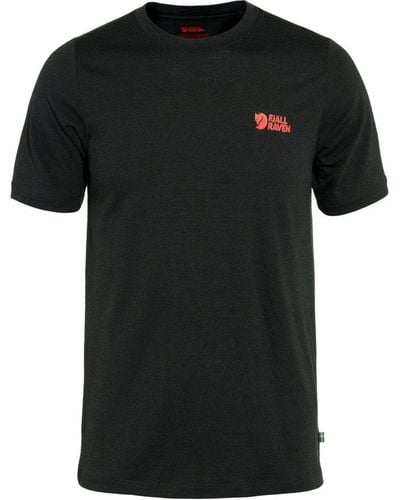 Fjallraven Ää - T-Shirt Abisko Wool Logo - Schwarz