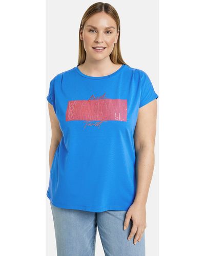 Samoon Kurzarmshirt T-Shirt mit Pailletten-Detail - Blau