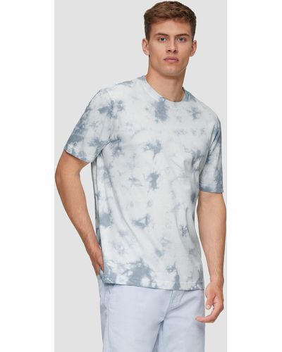 QS Kurzarmshirt Batikshirt aus Baumwoll-Jersey mit Rippblende Garment Dye - Blau
