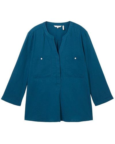 Tom Tailor Blusenshirt easy shape blouse with linen, Moss Blue - Blau