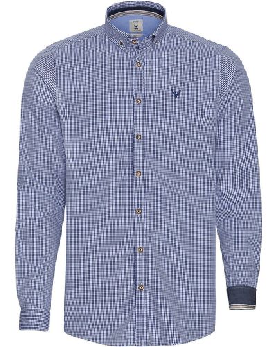 Pure Trachtenhemd Karo-Hemd Slim Fit - Blau