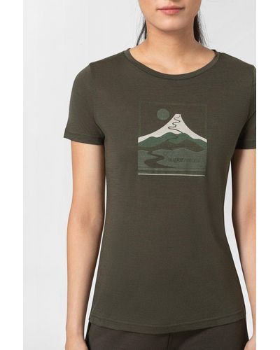 Super.natural Print- T-Shirt W TRACE HILL TEE funktioneller Merino-Materialmix - Grün