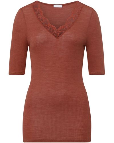 Hanro T-Shirt Woolen Lace - Rot