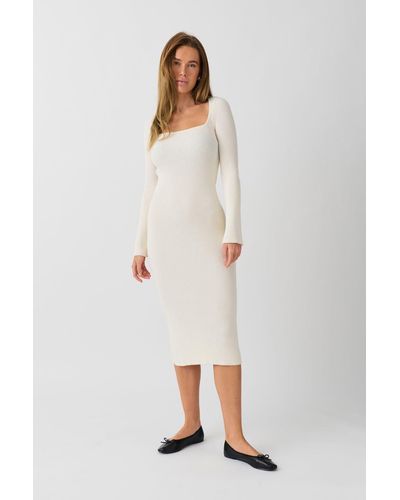 Gina Tricot Strickkleid - langes Midikleid figurbetont - Knitted midi dress - Weiß