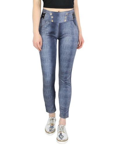 dy_mode Röhrenhose Treggings Jeans Optik Stoff Hose Jeggings mit elastischem Bund - Blau
