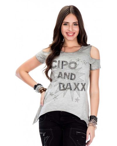 Cipo & Baxx T-Shirt mit besonderem Schnitt - Grau