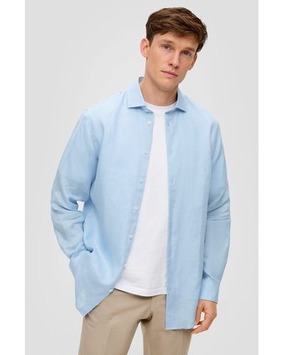 S.oliver Langarmhemd Regular: Anzugshemd aus Leinen - Blau