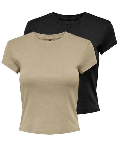 ONLY T-Shirt ONLELINA /S O-NECK SHORT TOP 2PACK JRS (Packung, 2-tlg) - Schwarz