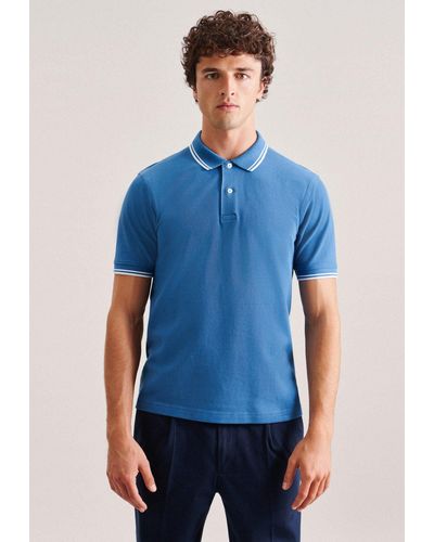 Seidensticker Poloshirt Regular Kurzarm Kragen Uni - Blau