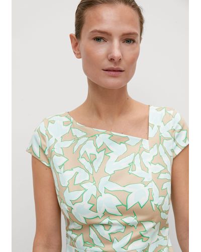 Comma, Minikleid Kleid aus Baumwollsatin Ziernaht - Grün