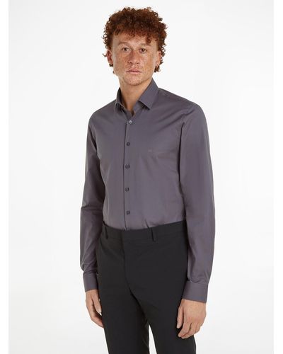 Calvin Klein Businesshemd POPLIN STRETCH SLIM SHIRT mit Kentkragen - Grau