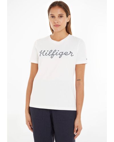 Tommy Hilfiger T-Shirt REG ROPE PUFF PRINT C-NK SS mit großem Logoschriftzug auf der Brust - Weiß