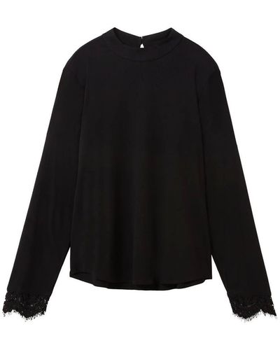 Tom Tailor Blusenshirt blouse with lace detail, deep black - Schwarz