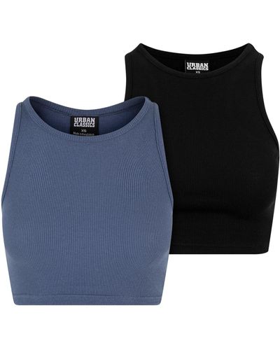 Urban Classics Muskelshirt Ladies Cropped Rib Top 2-Pack (1-tlg) - Blau