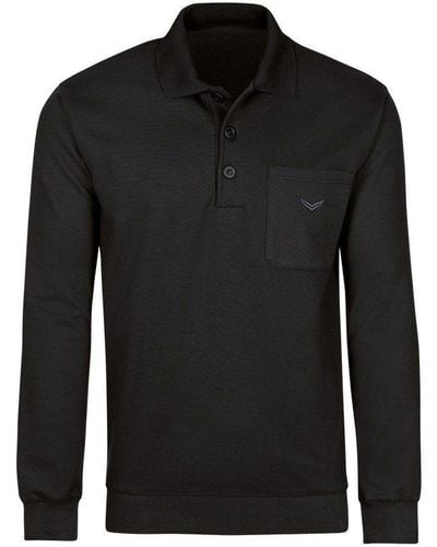 Trigema Sweatshirt Langarm Polo aus Sweat-Qualität - Schwarz
