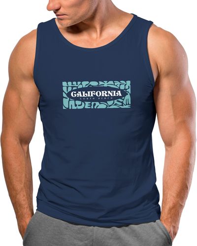 Neverless Tanktop Tank-Top California Brustprint Schrift Aufdruck Sommer mit Print - Blau