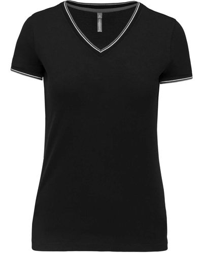 Kariban T- -Neck V-Ausschnitt Pique Polo Shirt Lady-Fit - Schwarz