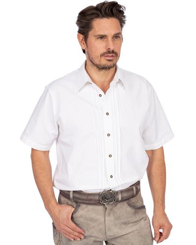 OS-Trachten Trachtenhemd EDGAR Biesen Halbarm weiss - Weiß