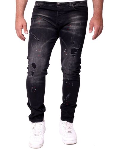 Reslad Jeans Color-Splashes Stretch Denim Destroyed Jeanshose Männer-Hose Slim Fit - Blau