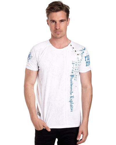 Rusty Neal T-Shirt mit seitlicher Knopfleiste - Weiß