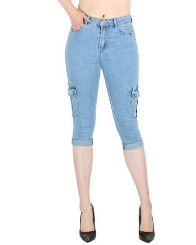 dy_mode Caprijeans Capri Jeans 3/4 Jeanshose Caprihose Side Pockets, Skinny Fit - Blau