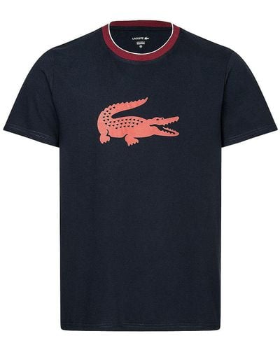 Lacoste Pyjamaoberteil Short Sleeve Tee (1-tlg) T-Shirt kurzarm Schlafshirt großer Logodruck - Blau