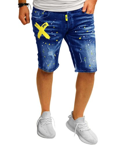 Rmk Jeansshorts 5 Pocket Jeans short Blue mit Farbspritzern - Blau