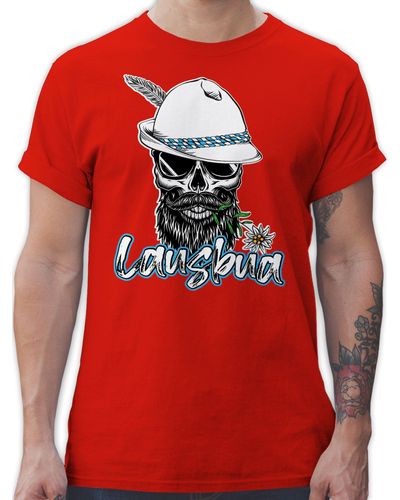 Shirtracer T-Shirt Lausbua Totenkopf Skull Bayrisch Lausbub Schlingel Mode für Oktoberfest - Rot