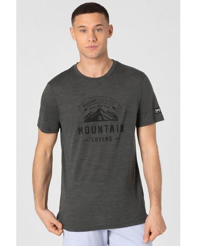 Super.natural Print- T-Shirt M MOUNTAIN LOVERS TEE atmungsaktiver Merino-Materialmix - Grau