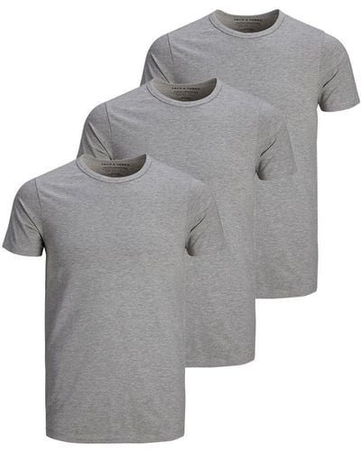 Jack & Jones Basic T-Shirt 3er Pack Rundhals O-Neck Regular Baumwolle Lycra - Grau