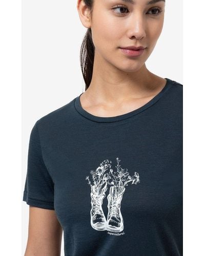 Super.natural Print- T-Shirt W FLOWER BOOTS TEE funktioneller Merino-Materialmix - Blau