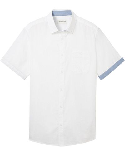 Tom Tailor Kurzarmshirt chambray slubyarn shirt - Weiß